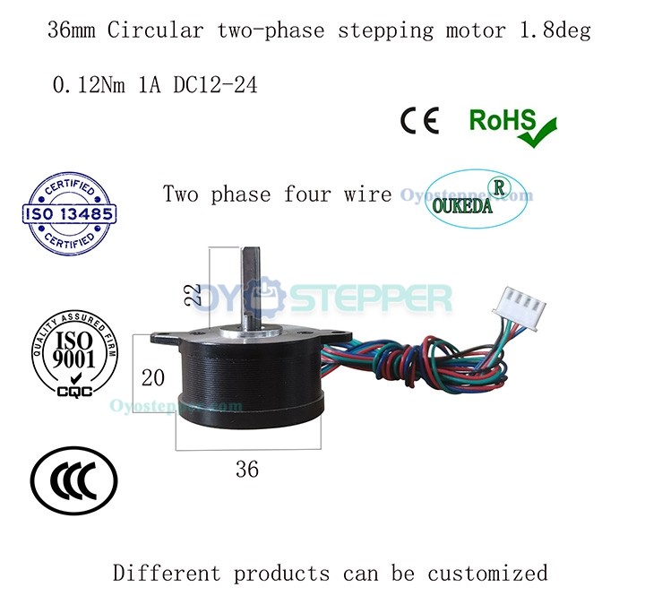 Oukeda Nema 14 Stepper Motor Bipolar 1.8 Deg 12Ncm (16.99oz.in) 1A 10V 36x36x20mm 4 Wires